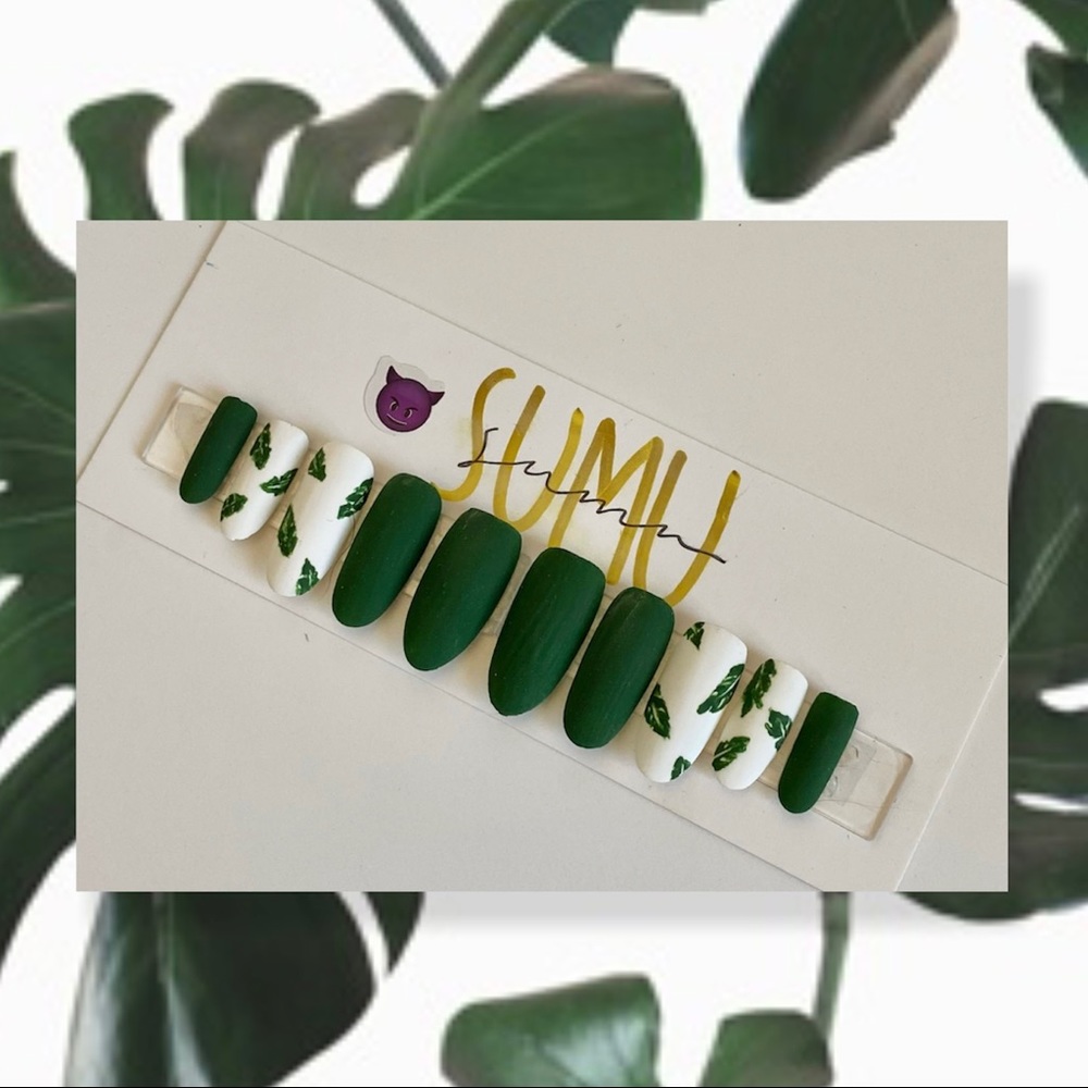 HANDPAINTED MATTE PLANT GEL PRESS ON NAILS